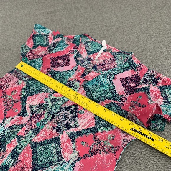 NY Collection Cute Lightweight Blouse Pink Green Round Neck Petite Small - Picture 9 of 12